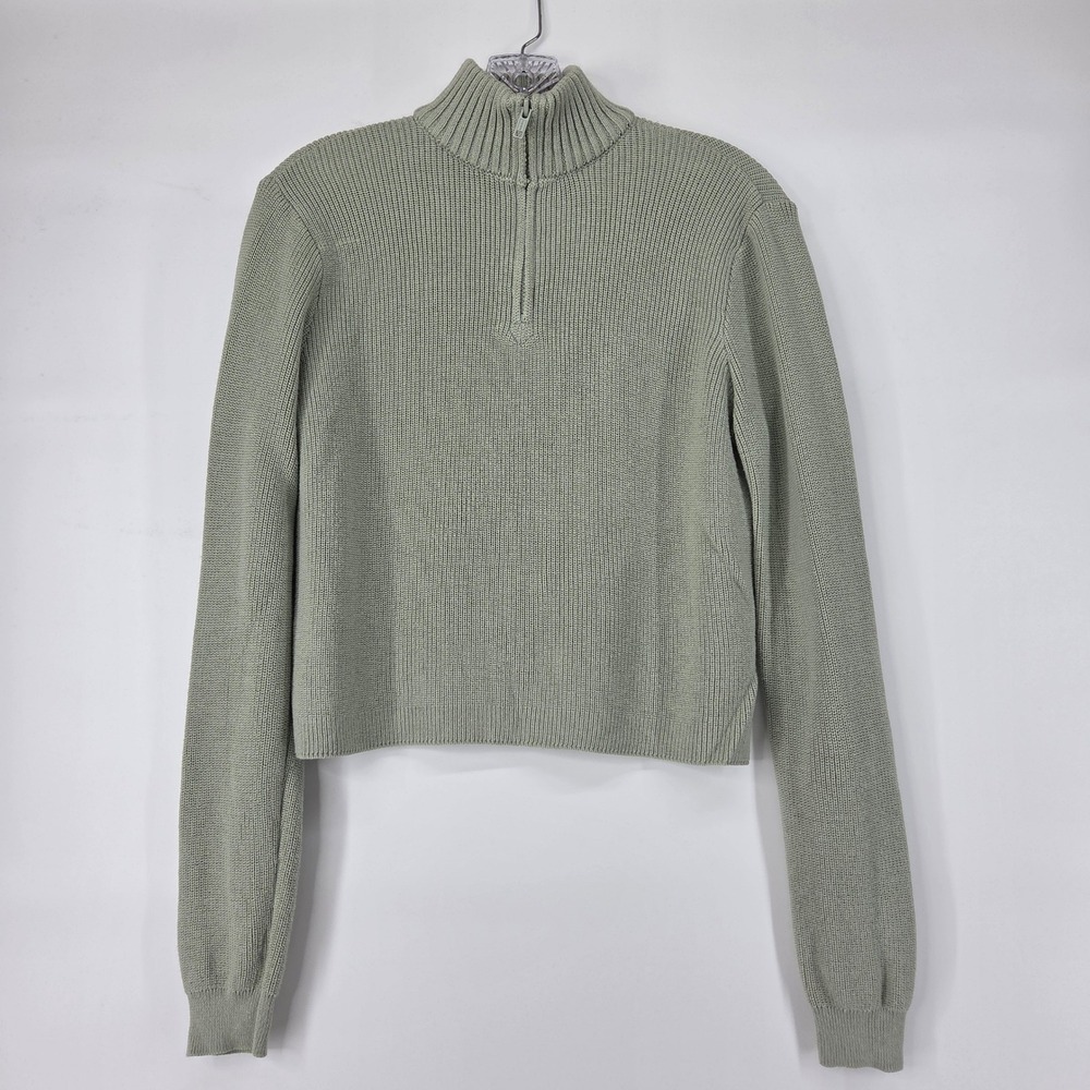 John Galt Quarter Zip Sweater One Size Sage Green Ribbed Cropped Soft Girl Boho